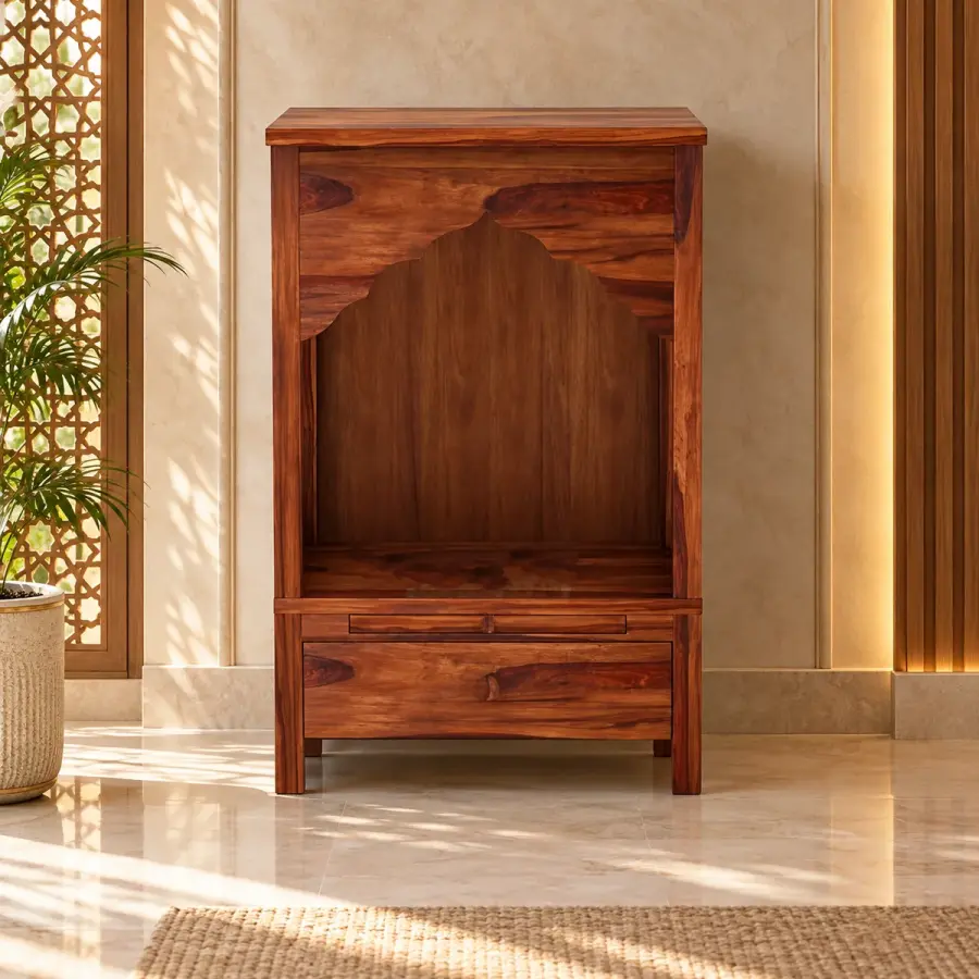 Arch Niche Pooja Unit – solid teak, Teakwood Factory