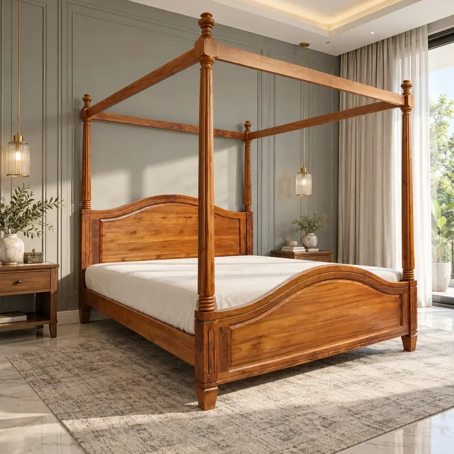 Arched Panel Canopy Bed – solid teak, Teakwood Factory
