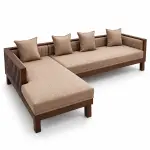 Beige Chaise Lounge Sofa – solid teak, Teakwood Factory
