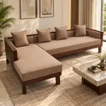 Beige Chaise Lounge Sofa – solid teak, Teakwood Factory