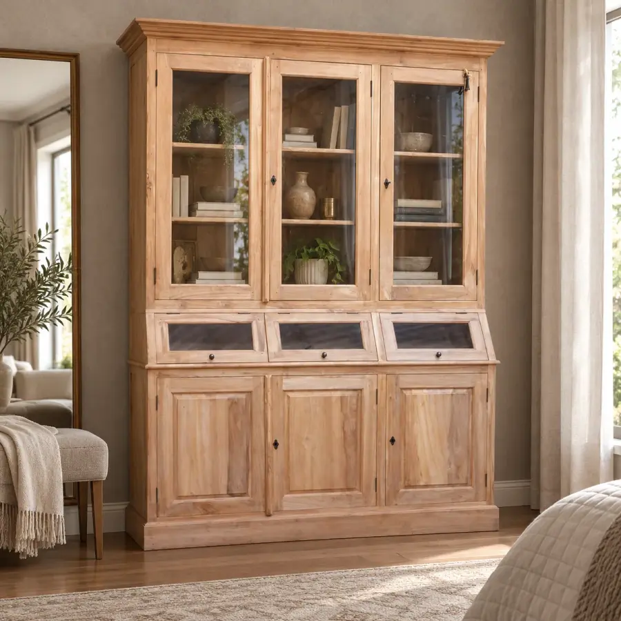Bleached Teak Hutch Almirah – solid teak, Teakwood Factory