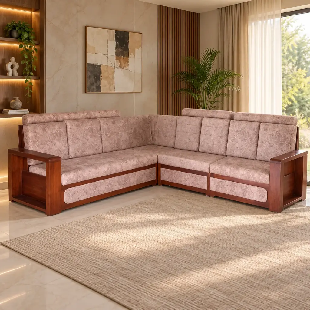 Blush Corner Sofa with Shelves — photo 3