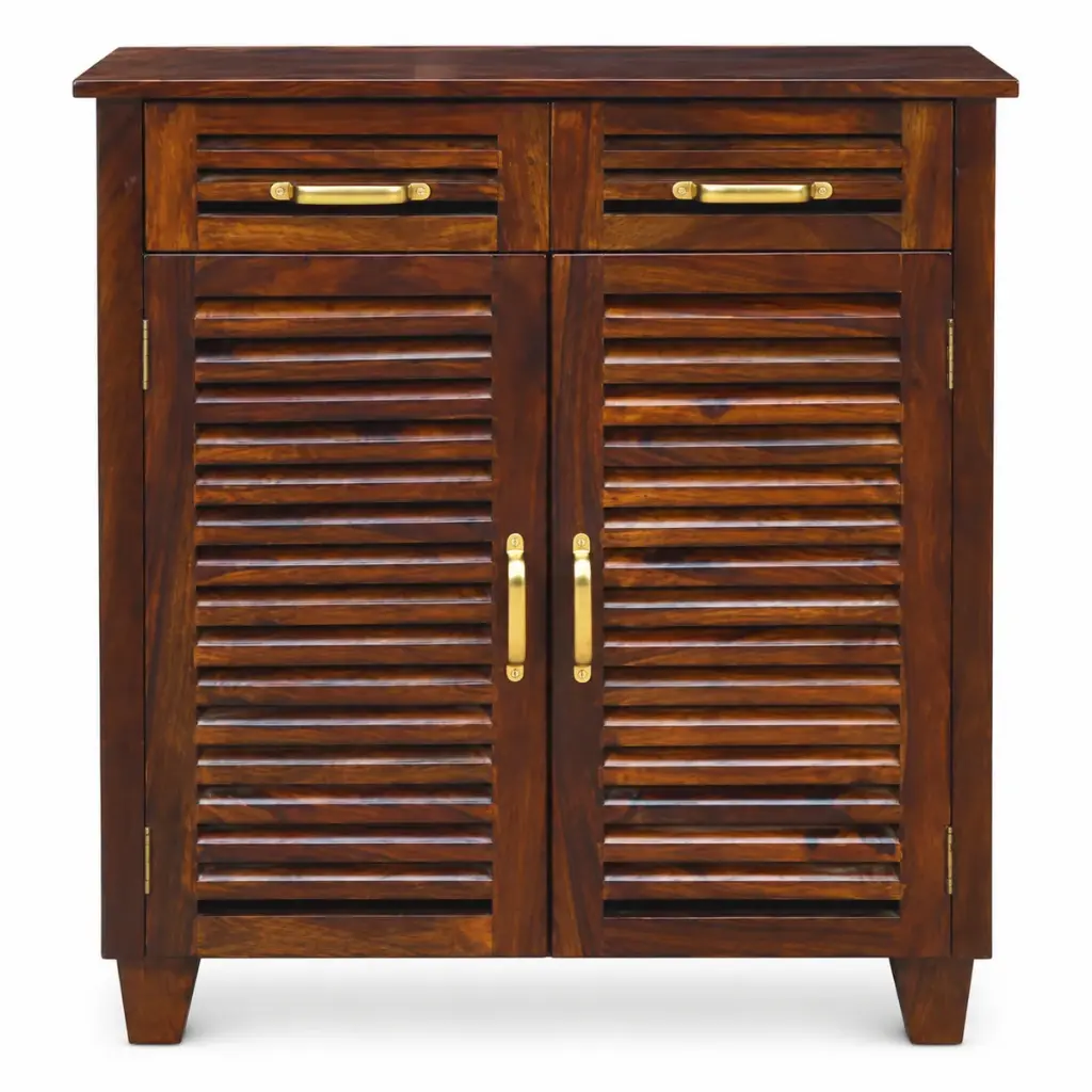 Brass-Pull Louvred Shoe Cabinet — photo 1