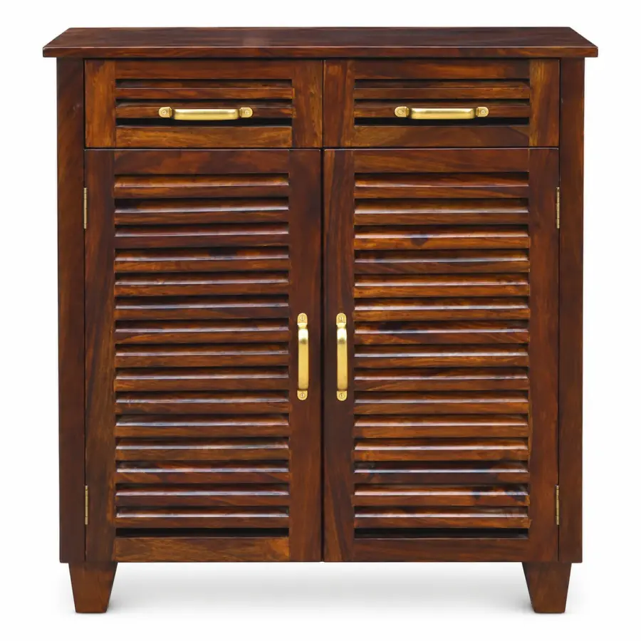 Brass-Pull Louvred Shoe Cabinet