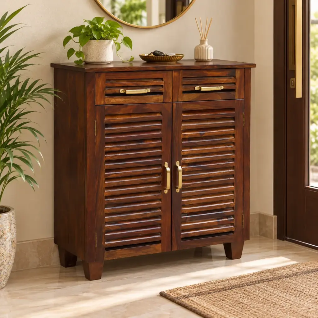 Brass-Pull Louvred Shoe Cabinet — photo 3