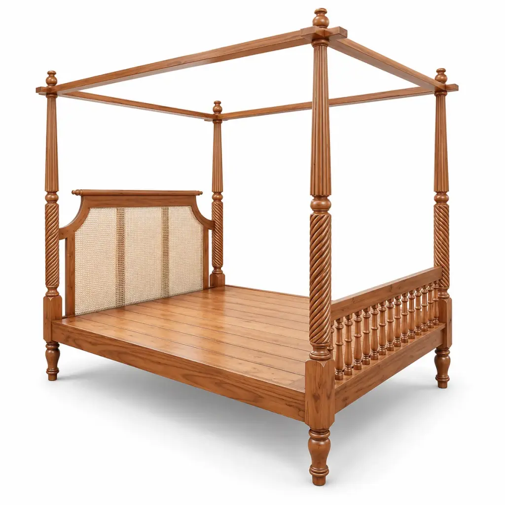 Cane Headboard Canopy Bed — photo 2