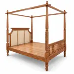 Cane Headboard Canopy Bed – solid teak, Teakwood Factory