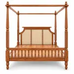 Cane Headboard Canopy Bed – solid teak, Teakwood Factory