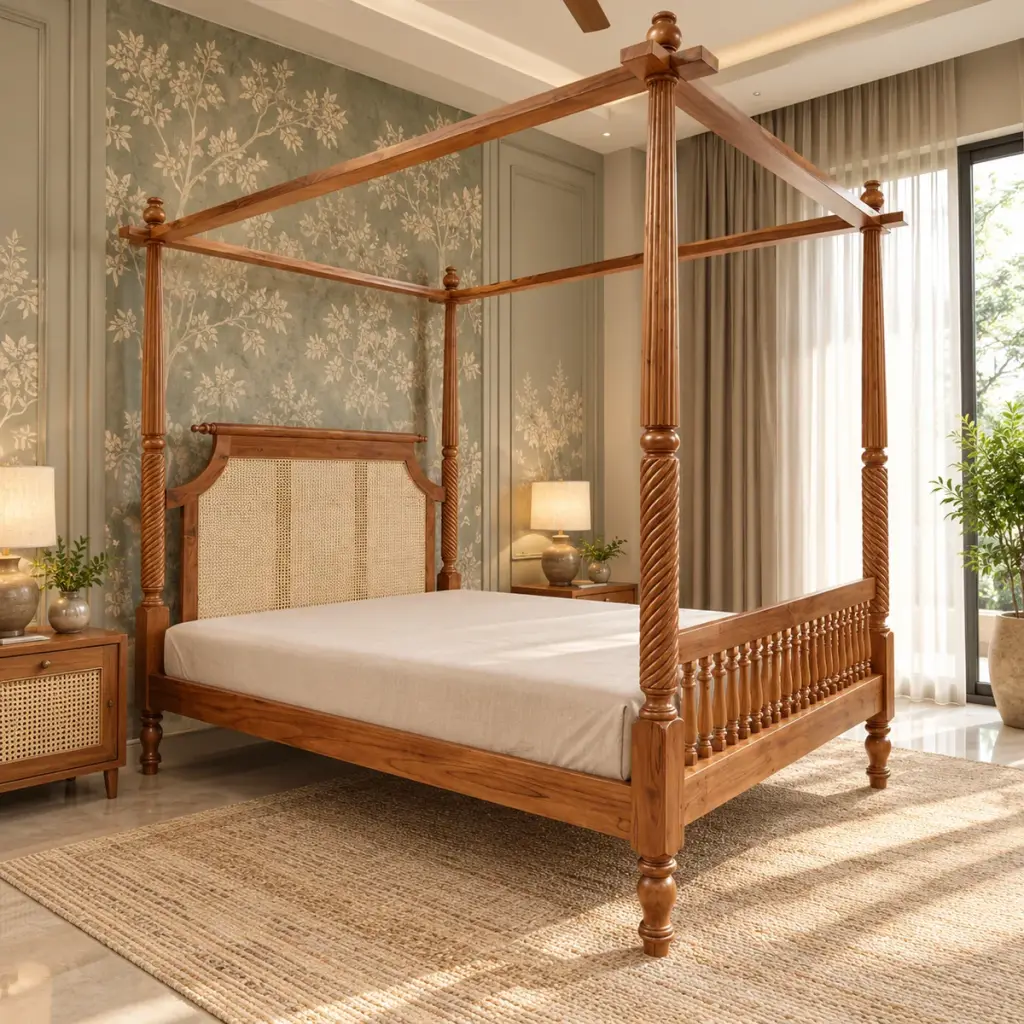 Cane Headboard Canopy Bed — photo 3