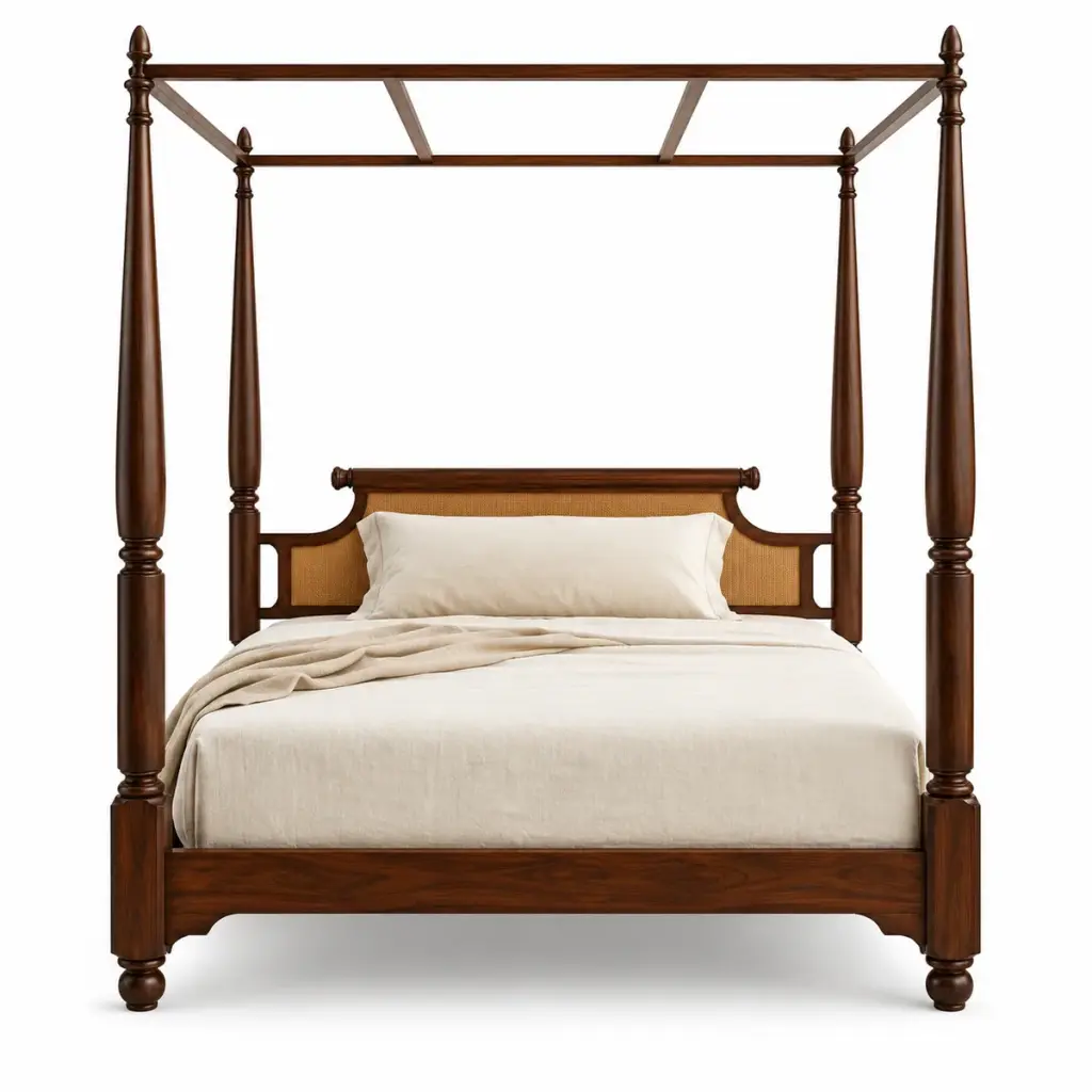 Cane-Panel Tall Poster Bed — photo 1