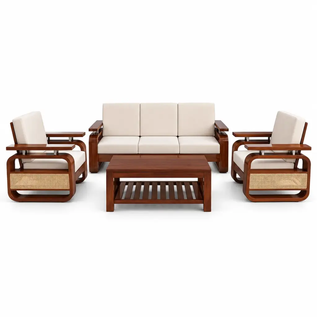 Cane-Side Ivory Sofa Set — photo 1