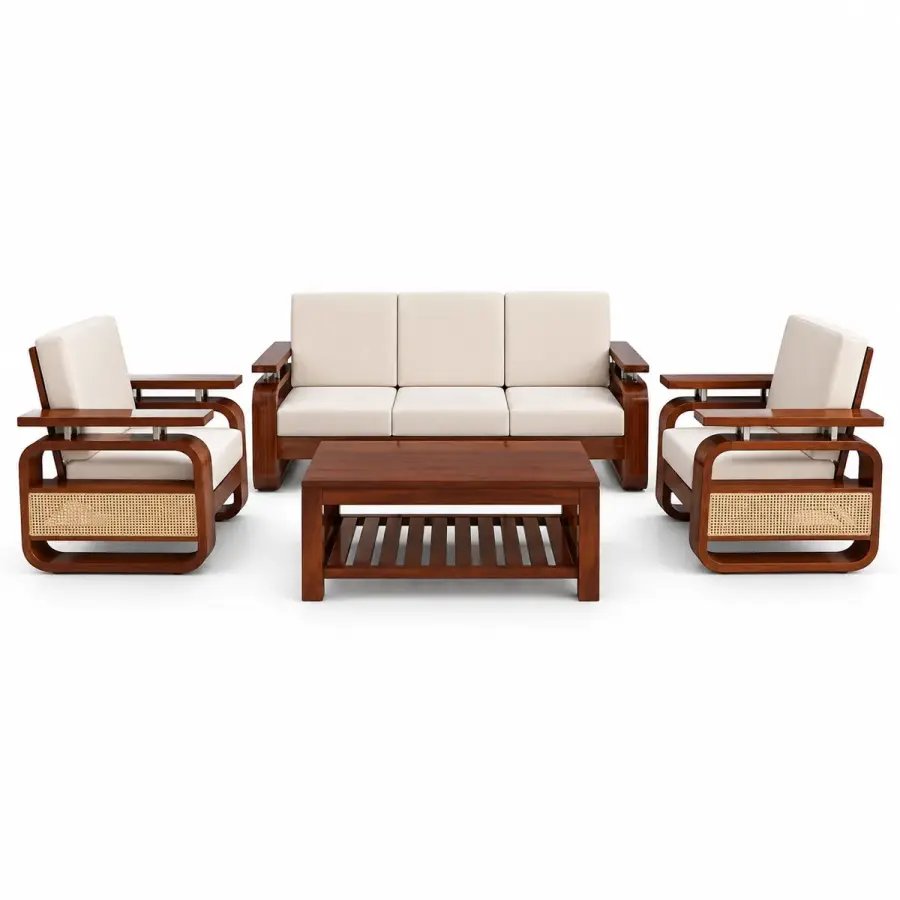 Cane-Side Ivory Sofa Set