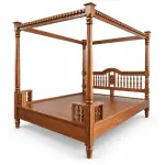 Carved Crest Canopy Bed – solid teak, Teakwood Factory