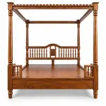 Carved Crest Canopy Bed – solid teak, Teakwood Factory