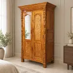 Carved Mirror Almirah – solid teak, Teakwood Factory