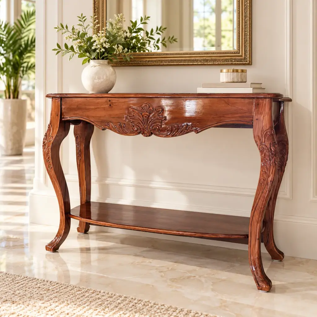 Carved Shell Console with Shelf — photo 3