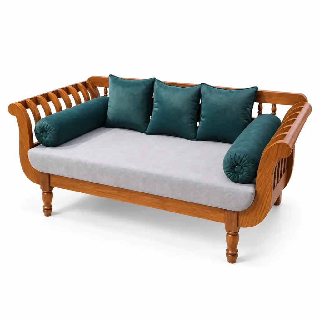 Carved Teal Diwan Sofa — photo 2