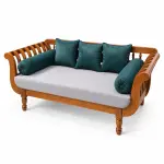 Carved Teal Diwan Sofa – solid teak, Teakwood Factory