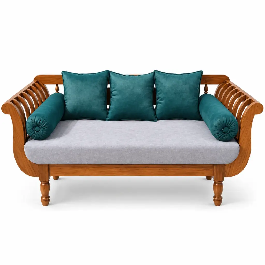 Carved Teal Diwan Sofa — photo 1