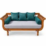Carved Teal Diwan Sofa – solid teak, Teakwood Factory
