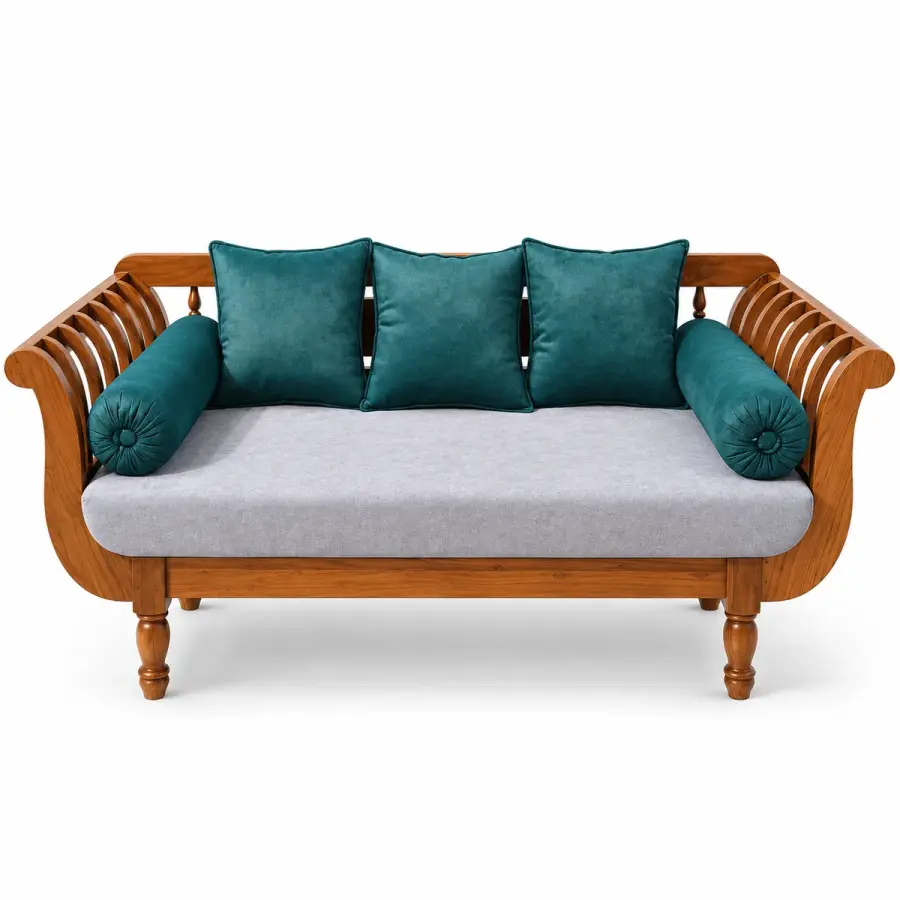 Carved Teal Diwan Sofa