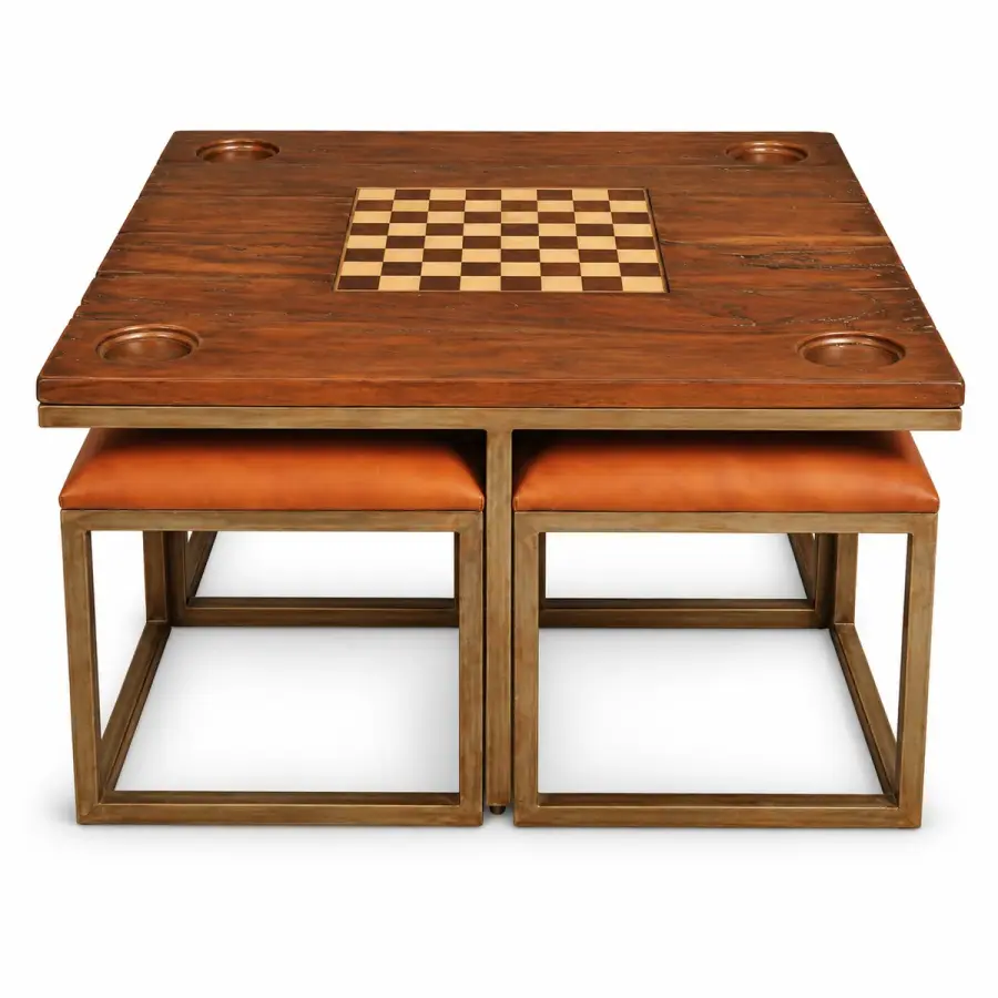 Chessboard Tepoy with Stools