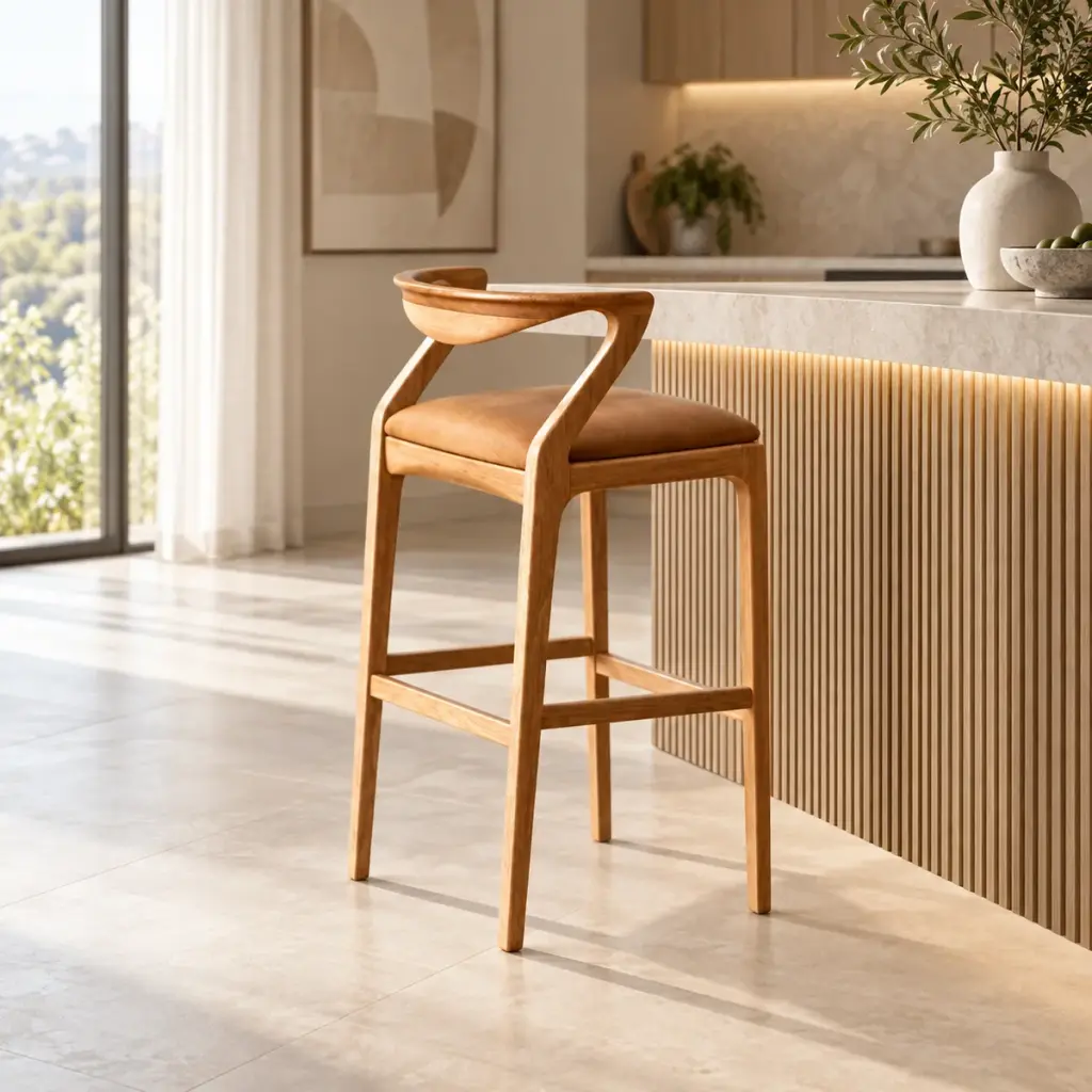 Curved-Back Bar Chair — Tan — photo 3
