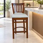 Cushioned Slat-Back Bar Chair – solid teak, Teakwood Factory