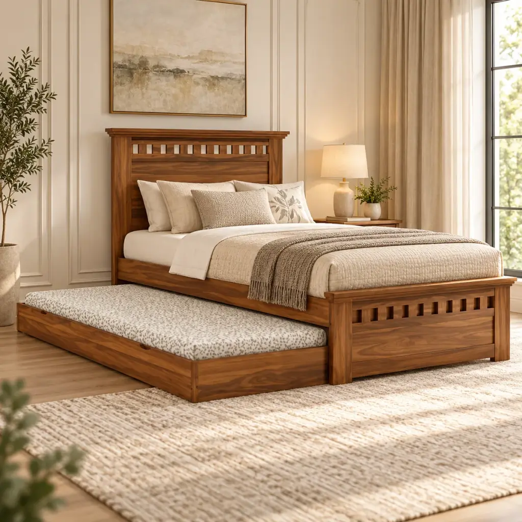 Cut-Out Headboard Trundle Bed — photo 3