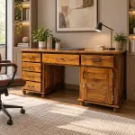 Executive Pedestal Desk – solid teak, Teakwood Factory