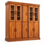 Four-Door Glass Almirah – solid teak, Teakwood Factory