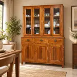 Four-Door Glass Hutch – solid teak, Teakwood Factory