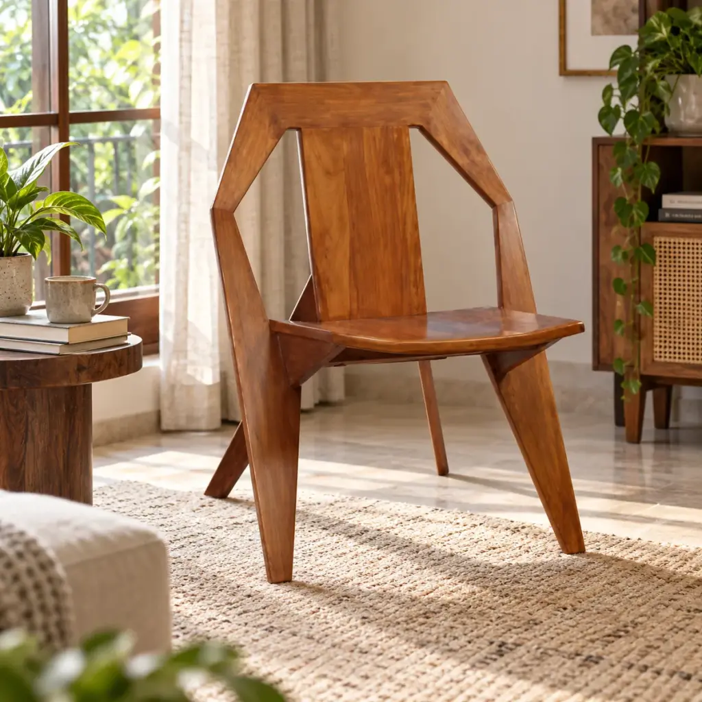 Geometric Teak Lounge Chair — photo 3