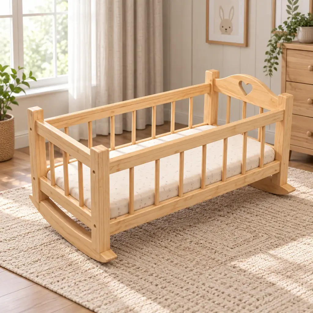 Heart-Cut Pine-Tone Rocking Cradle — photo 3