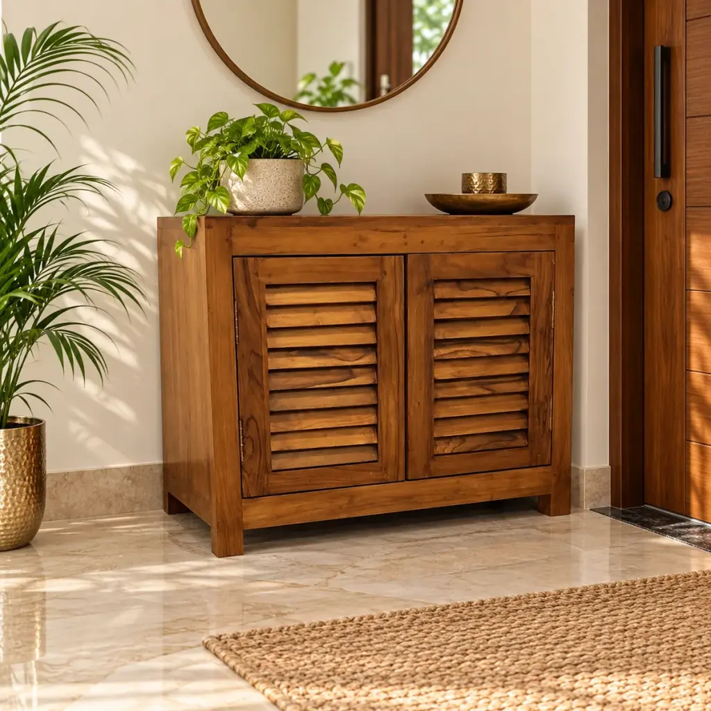 Honey Louvred Shoe Cabinet — photo 3
