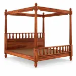 Honey Spindle Canopy Bed – solid teak, Teakwood Factory