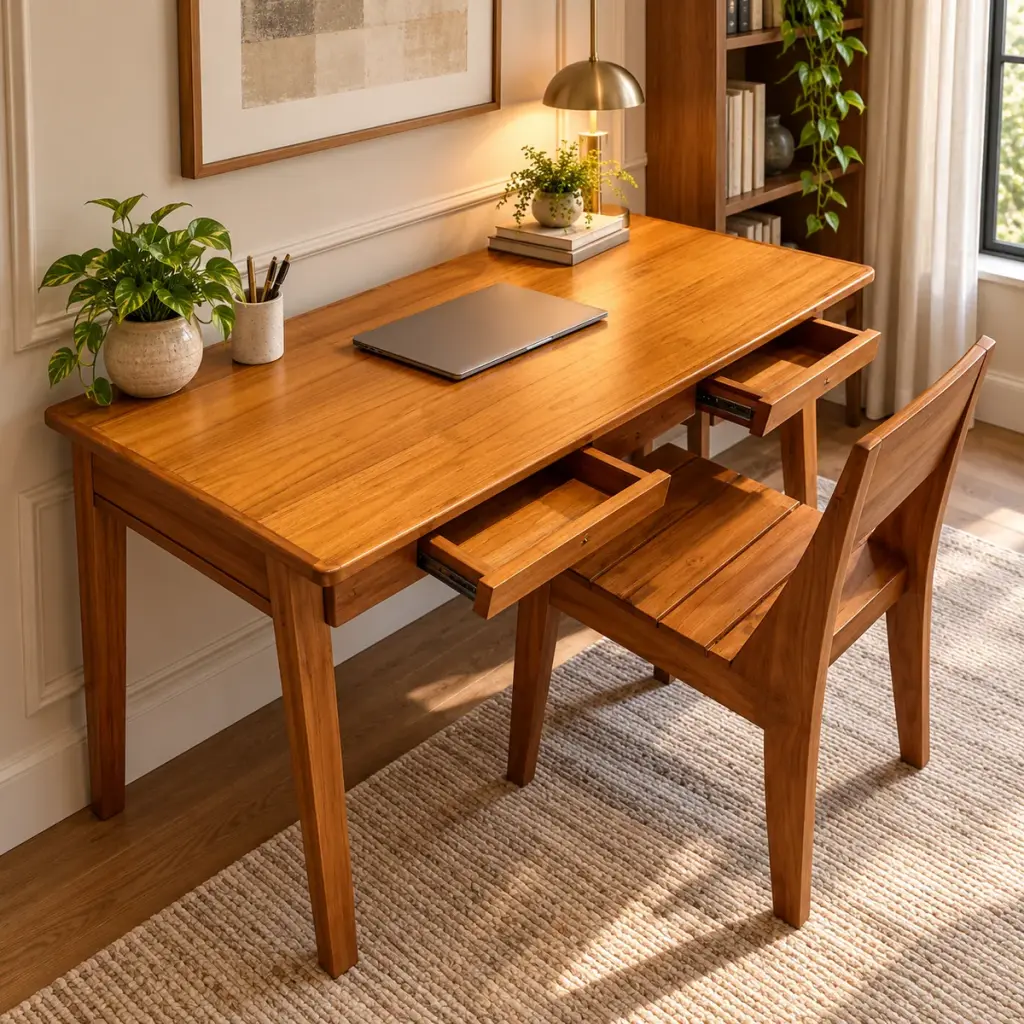 Honey Teak Desk & Chair Set — photo 3