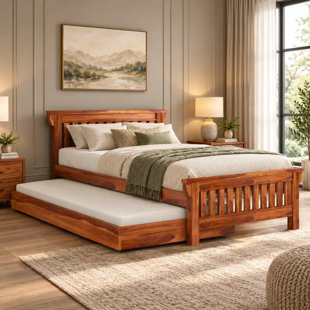 Honey Teak Trundle Bed — photo 3