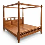Kerala Spindle Canopy Bed – solid teak, Teakwood Factory
