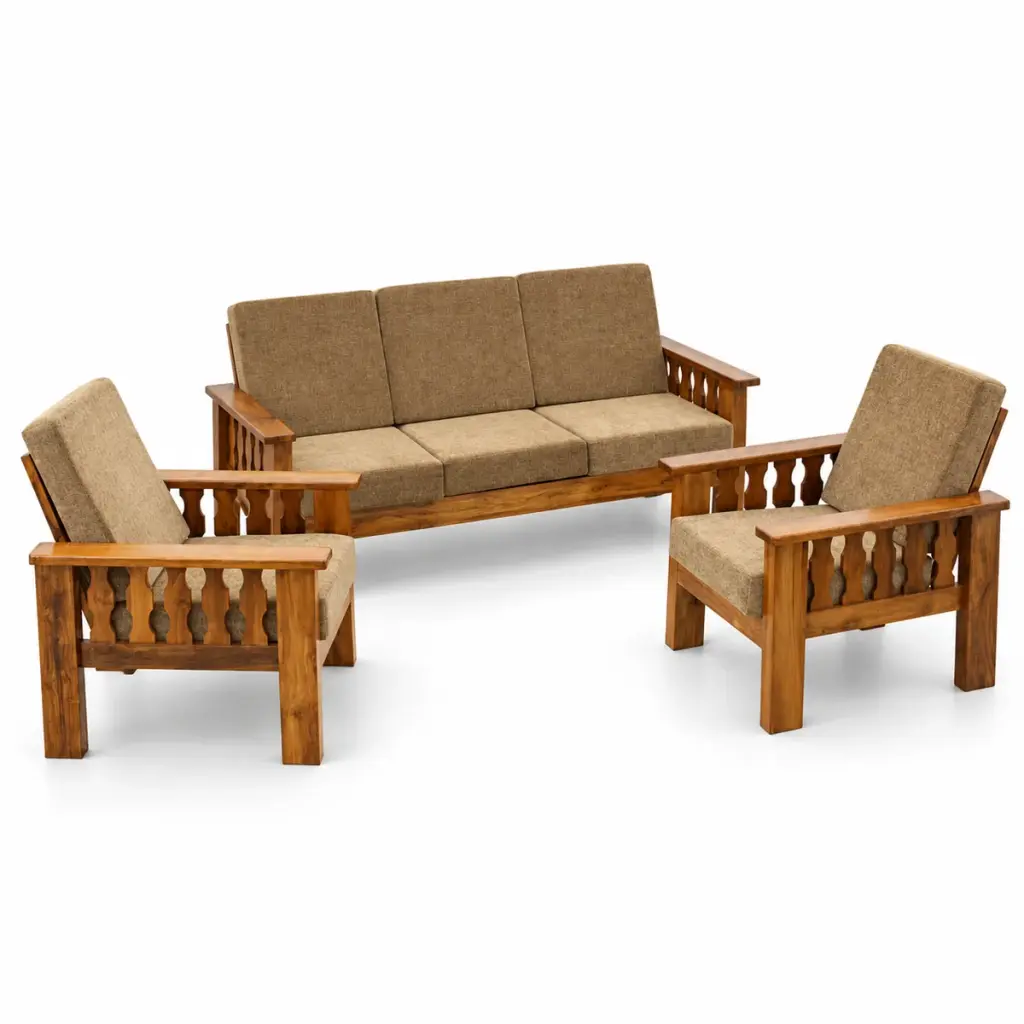 Lattice-Arm Olive Sofa Set — photo 2