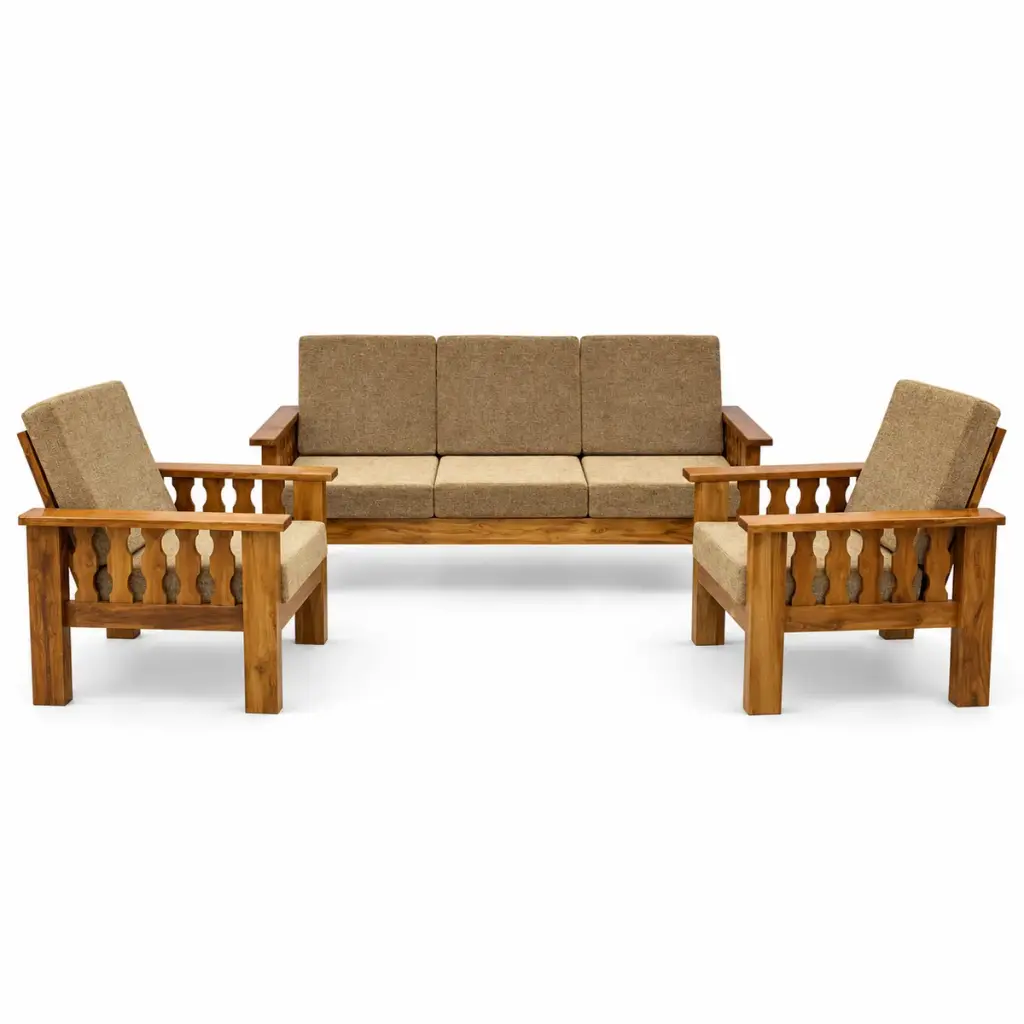Lattice-Arm Olive Sofa Set — photo 1