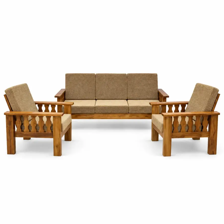 Lattice-Arm Olive Sofa Set