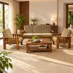 Lattice-Arm Olive Sofa Set – solid teak, Teakwood Factory