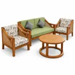 Leaf-Print Green Sofa Set – solid teak, Teakwood Factory