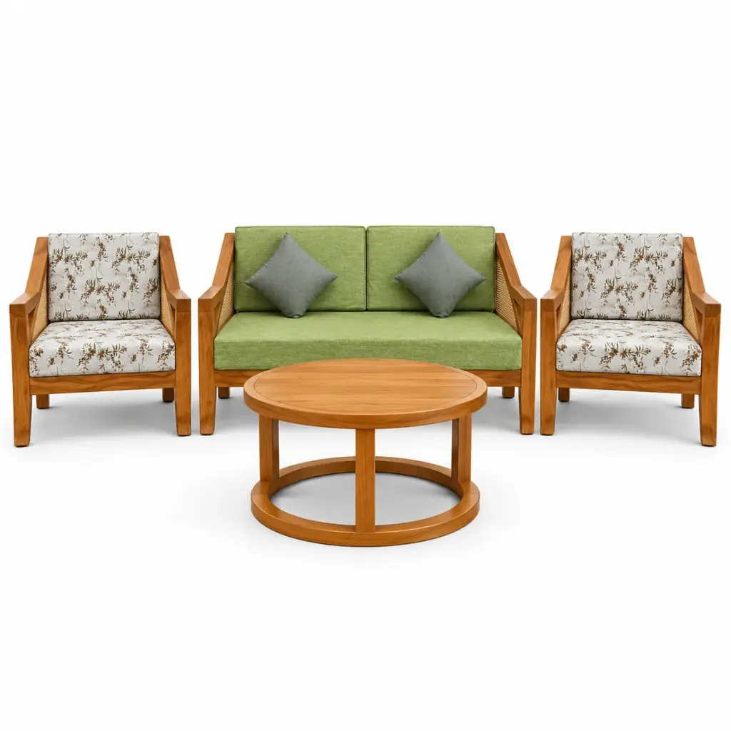 Leaf-Print Green Sofa Set — photo 1
