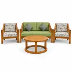 Leaf-Print Green Sofa Set – solid teak, Teakwood Factory