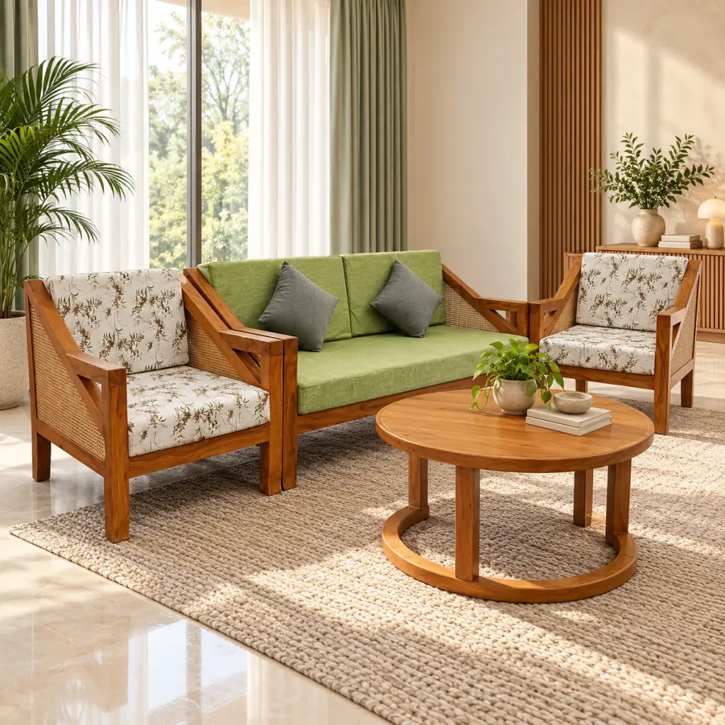 Leaf-Print Green Sofa Set — photo 3