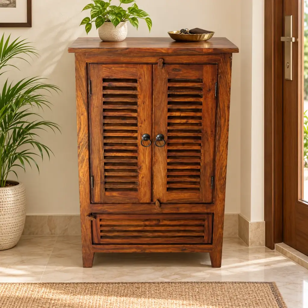 Louvred Shoe Cabinet with Drawer — photo 3