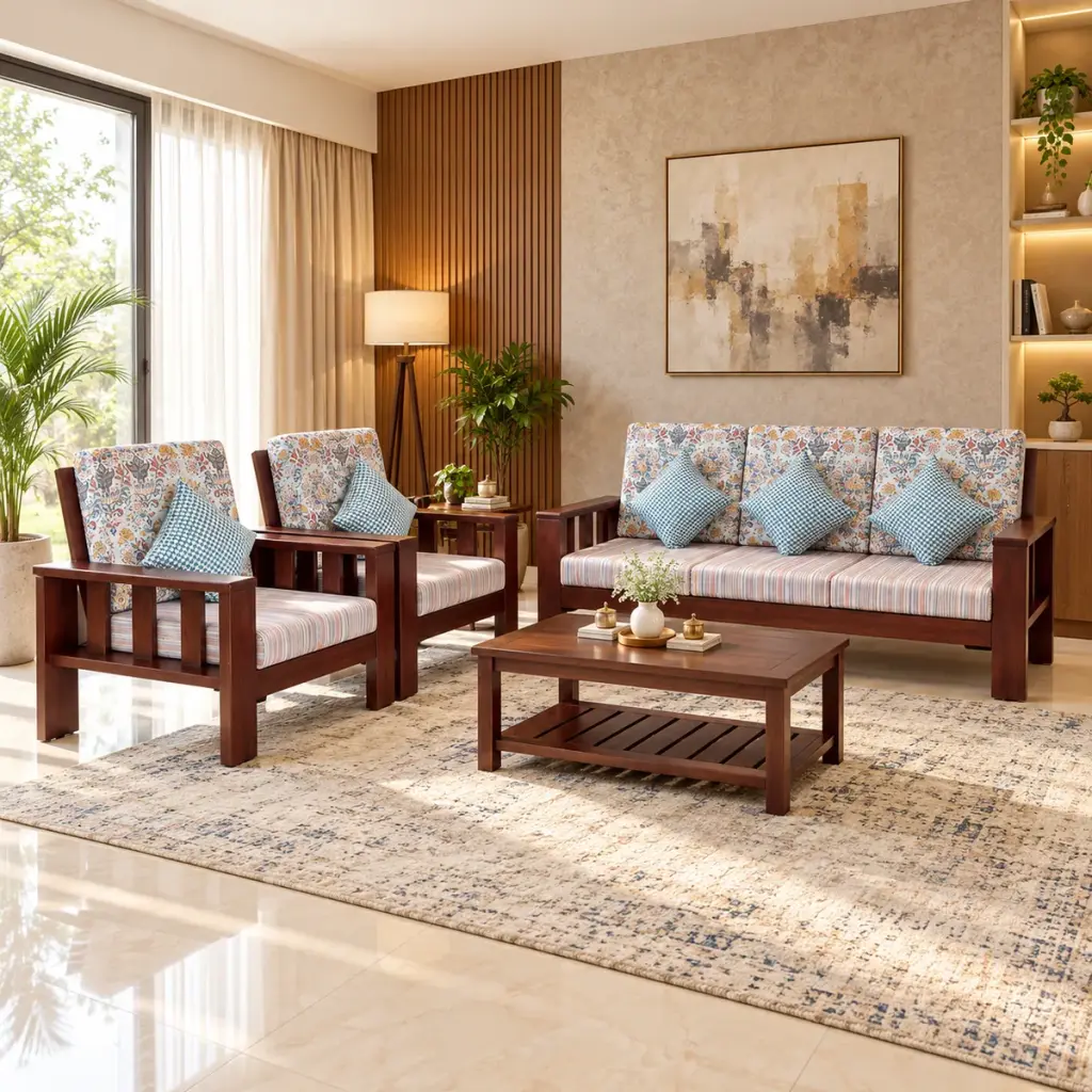 Mahogany Floral Sofa Set — photo 3