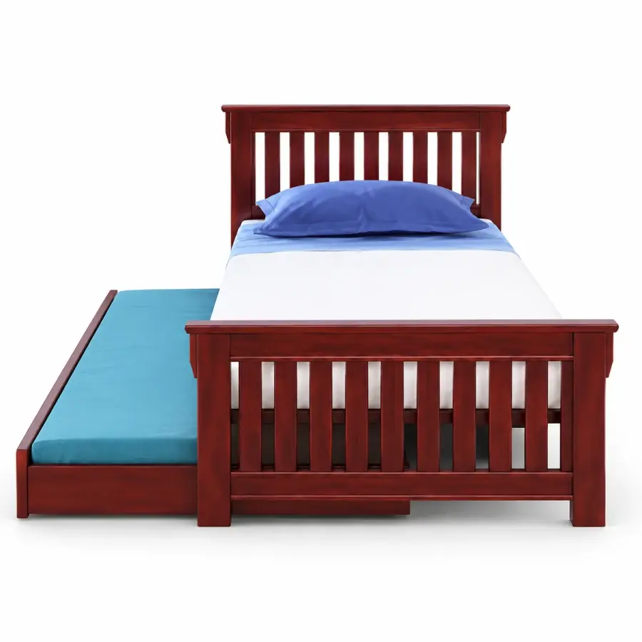 Maroon Slatted Trundle Bed